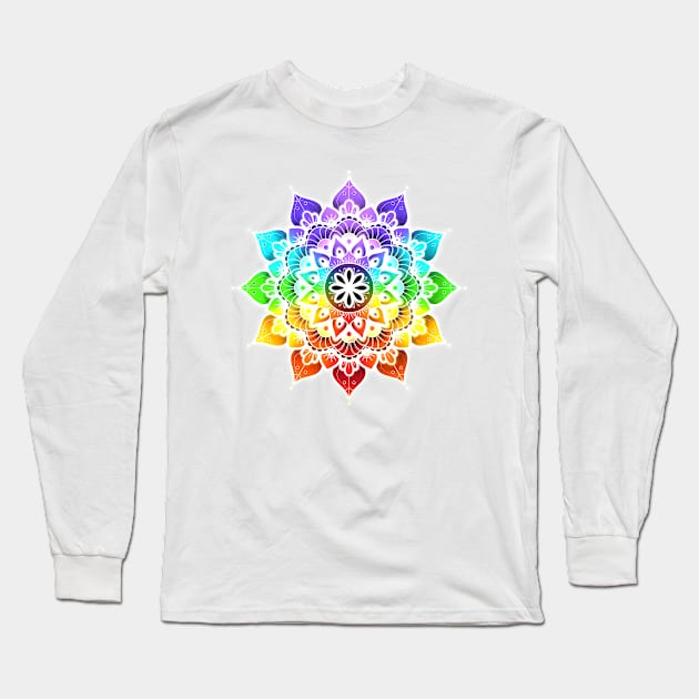 Mandala of Chakras in the 7 colors of the rainbow n°2 Long Sleeve T-Shirt by AudreyJanvier